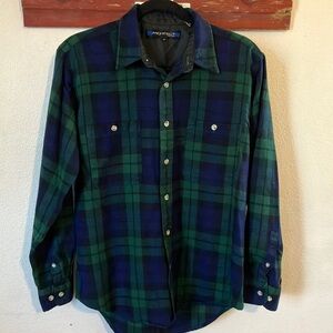 Vintage 90’s Flannel Green and‎ Blue Plaid Casual Button Down Shirt by Architect